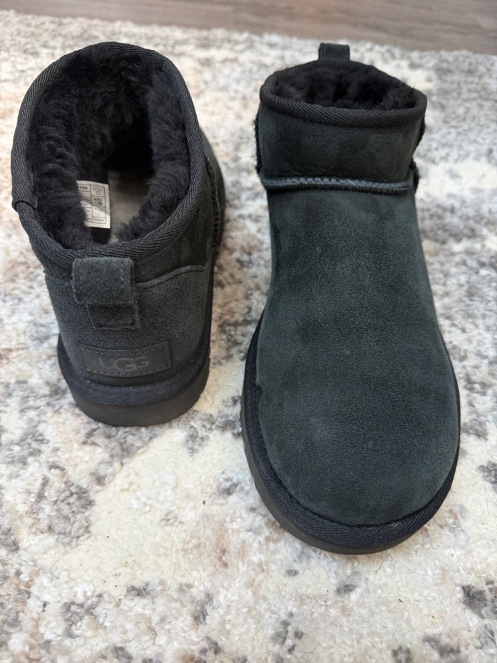 UGG Black Suede Short Shearling Booties
